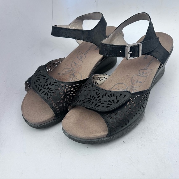 ROMIKA Nevis 05 Black Perforated Leather Wedge Heel Sandal Size 39 8.5 - Picture 6 of 12